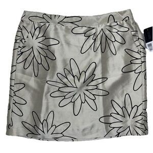 100% Silk Black Graphic Floral Skirt Women's 12 Pockets Office Preppy Monochrome